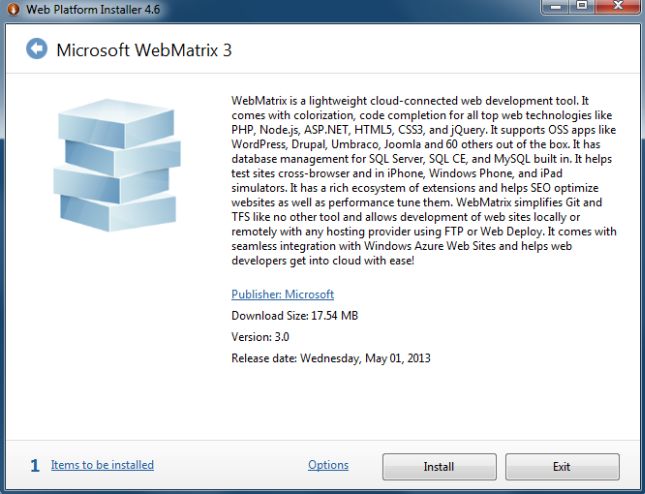 Install Microsoft WebMetrix 3
